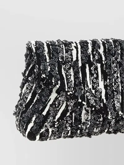 Dries Van Noten Two-tone Pleated Jacquard Clutch With Sequin Detail