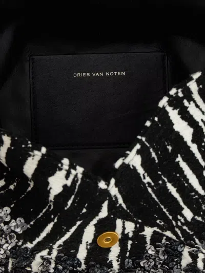 Dries Van Noten Two-tone Pleated Jacquard Clutch With Sequin Detail