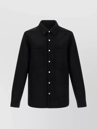 Rick Owens Black Wool Flannel Shirt In Black