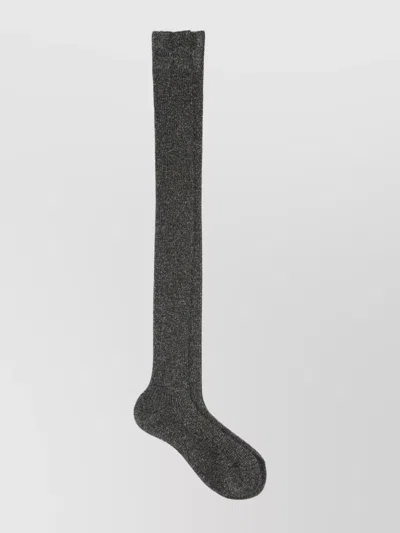 Miu Miu Shiny Ribbed Over-the-knee Hold Ups In Gray