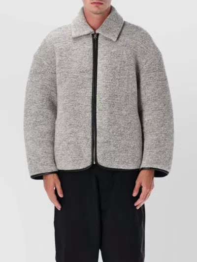 Jw Anderson Mens Light Grey Melange Contrast-trim Relaxed-fit Knitted Wool-blend Jacket In Gray