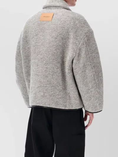 Jw Anderson Mens Light Grey Melange Contrast-trim Relaxed-fit Knitted Wool-blend Jacket In Gray