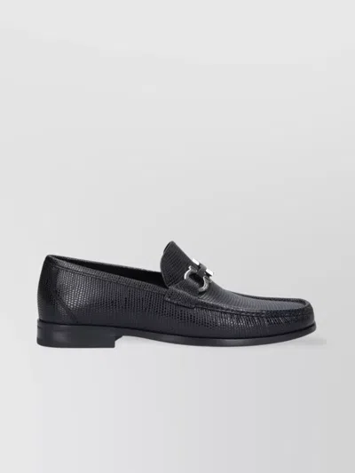 Ferragamo Gandioso Pebbled Moccasin With Gancini Ornament In Black Leather