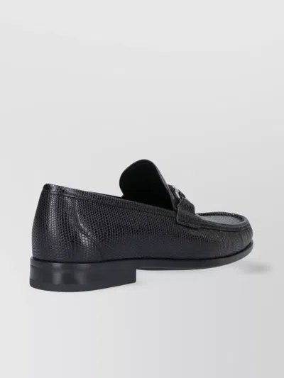 Ferragamo Gandioso Pebbled Moccasin With Gancini Ornament In Black Leather