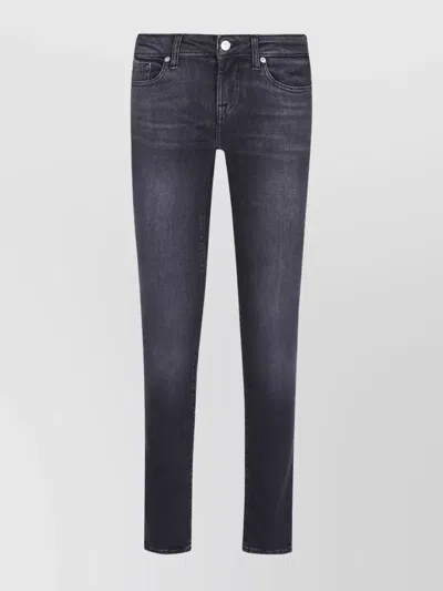 7 For All Mankind Stretch Cotton Denim Low Skinny Jeans With Classic Five-pocket Design In Blue
