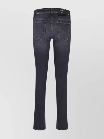 7 For All Mankind Stretch Cotton Denim Low Skinny Jeans With Classic Five-pocket Design In Blue