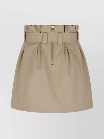 Balmain Gabardine Mini Skirt With Gold-tone Hardware In Brown