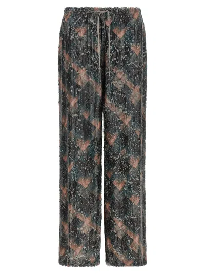 Dries Van Noten Waistband Pants Wide Leg Textured Fabric In Blue