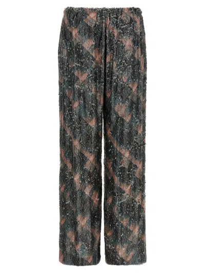 Dries Van Noten Waistband Pants Wide Leg Textured Fabric In Blue