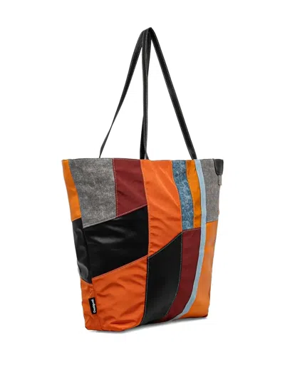 Desigual Patchwork Tote Bag In Orange