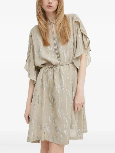 Bruuns Bazaar Odiabbparez Metallic-print Tiered Mini Dress In Neutral
