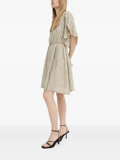 Bruuns Bazaar Odiabbparez Metallic-print Tiered Mini Dress In Neutral