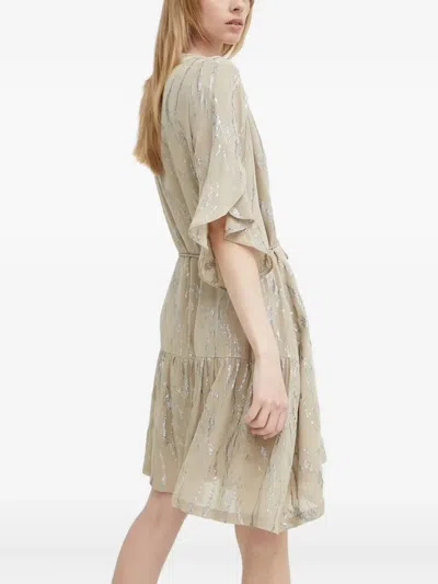 Bruuns Bazaar Odiabbparez Metallic-print Tiered Mini Dress In Neutral