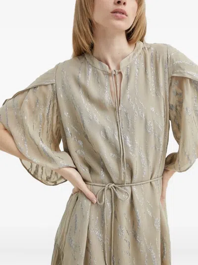 Bruuns Bazaar Odiabbparez Metallic-print Tiered Mini Dress In Neutral