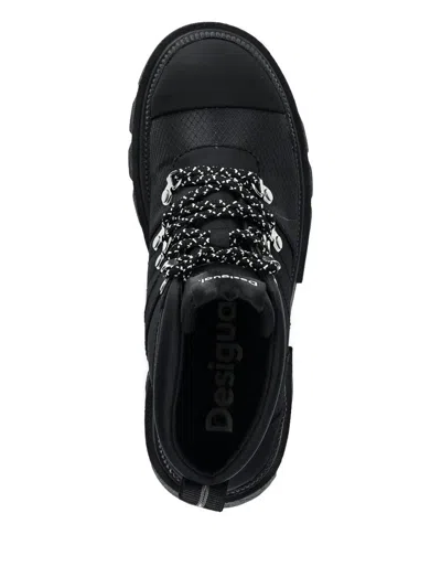 Desigual Lace-up Chunky Sole Track Boots In Black