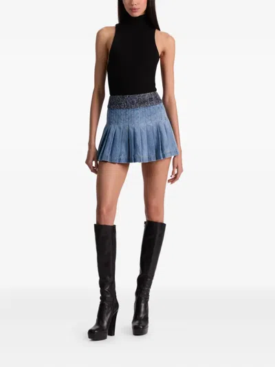Alice And Olivia Mera Denim Mini Skirt In Celine Vintage In Blue