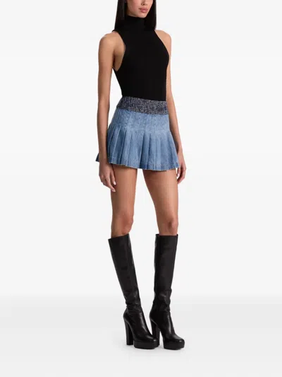 Alice And Olivia Mera Denim Mini Skirt In Celine Vintage In Blue