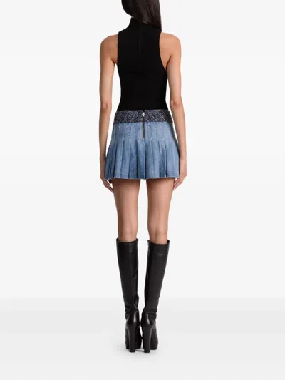 Alice And Olivia Mera Denim Mini Skirt In Celine Vintage In Blue