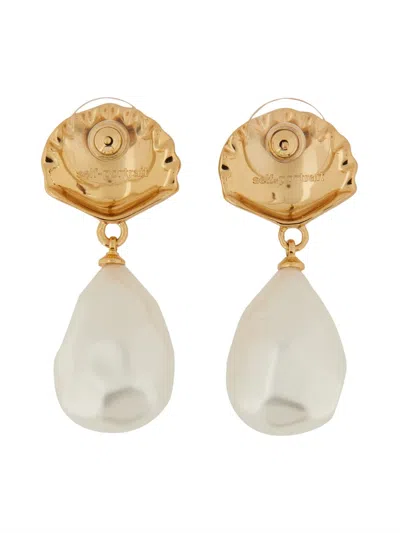 Self-portrait Shell-shaped Earrings With Teardrop Pearl Pendant In Gold