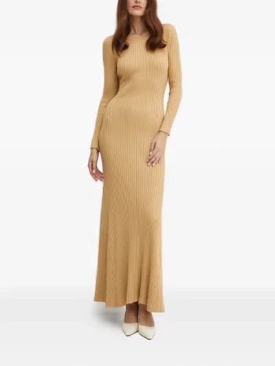 Bardot Amaro Long Sleeve Knit Dress In Soft Camel