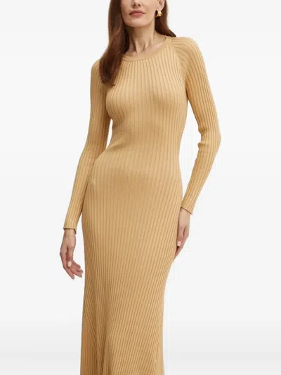 Bardot Amaro Long Sleeve Knit Dress In Soft Camel