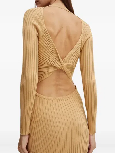 Bardot Amaro Long Sleeve Knit Dress In Soft Camel