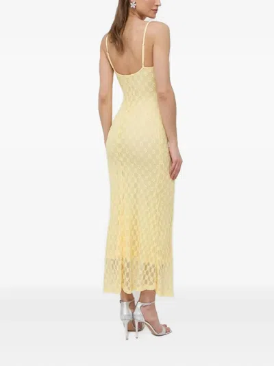 Bardot Adoni Floral Embroidered Mesh Slipdress In Yellow