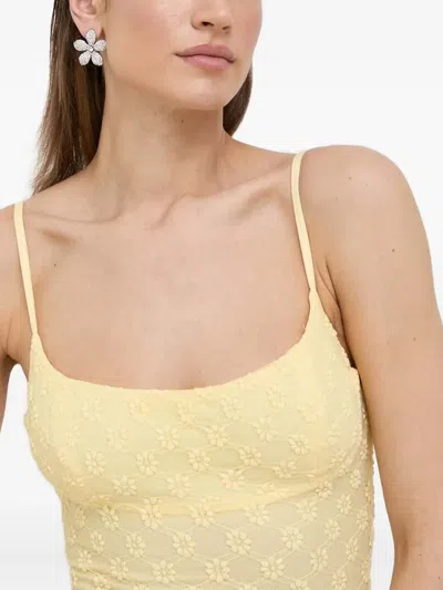Bardot Adoni Floral Embroidered Mesh Slipdress In Yellow