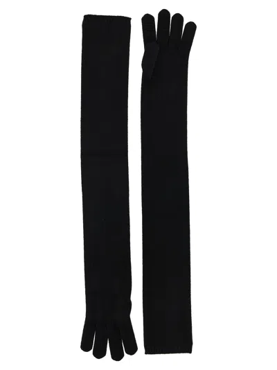 Max Mara Long Knitted Five Fingers Soft Gloves In Black