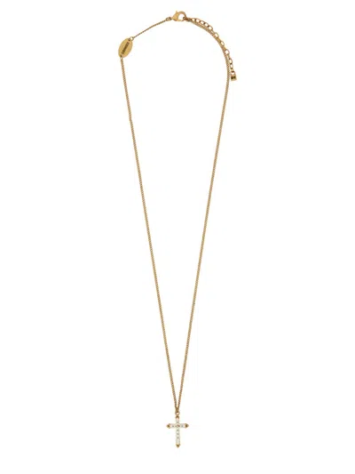 Dsquared2 Vintage Cross Necklace With Polished Finish And Adjustable Chain In Gold