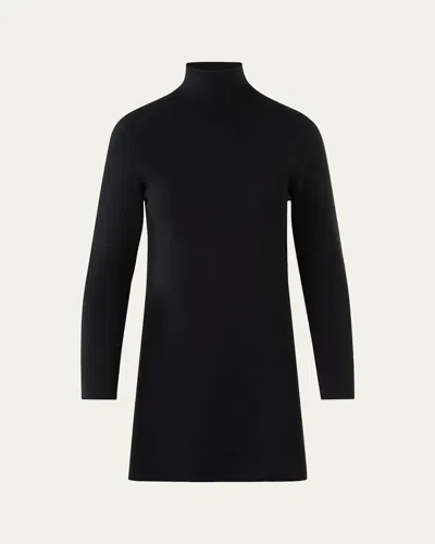 Akris Turtleneck Cashmere-silk Milano Knit Tunic Sweater In Blue