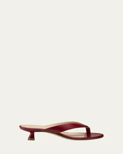 Stuart Weitzman Rio Leather Kitten-heel Thong Sandals In Red