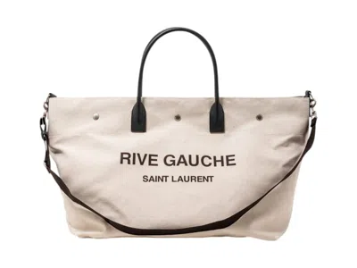 Pre-owned Saint Laurent Rive Gauche Maxi Tote In Cream/black In Multi