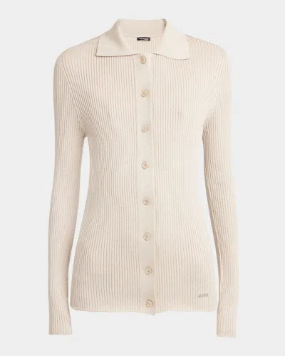 Kiton Metallic Ribbed Collared Cardigan In Neutral