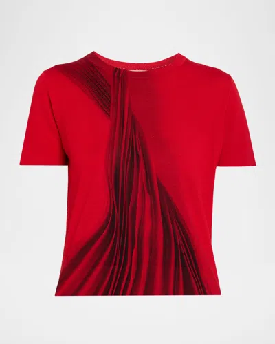 Jason Wu Collection Dancing Pleat Printed Short-sleeve Knit Top In Red
