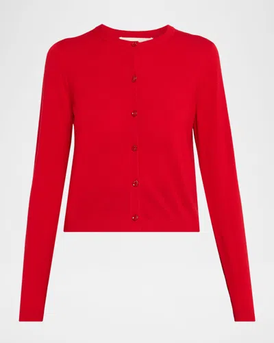 Jason Wu Collection Long-sleeve Merino Wool Crewneck Cardigan In Red
