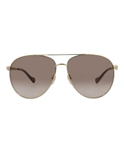 Pre-owned Gucci Women's  Aviatorframe Metal Sunglasses In Gold Gold Brown (gg1088s/30012964/002)