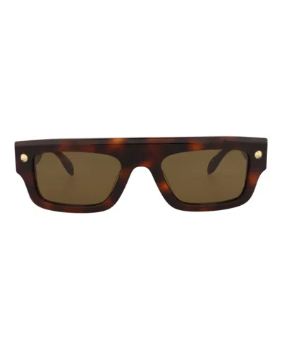Pre-owned Alexander Mcqueen Squareframe Recycled Acetate Sunglasses In Havana Havana Brown (am0427s/30014622/002)