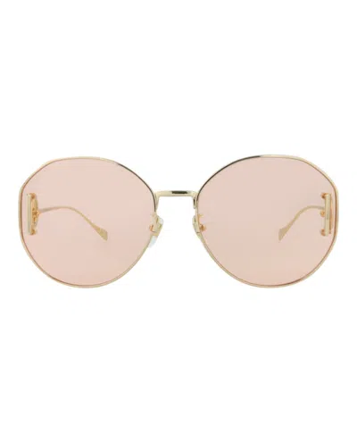 Pre-owned Gucci Women's  Roundframe Metal Sunglasses/30013413004) In Gold/pink (gg1206sa