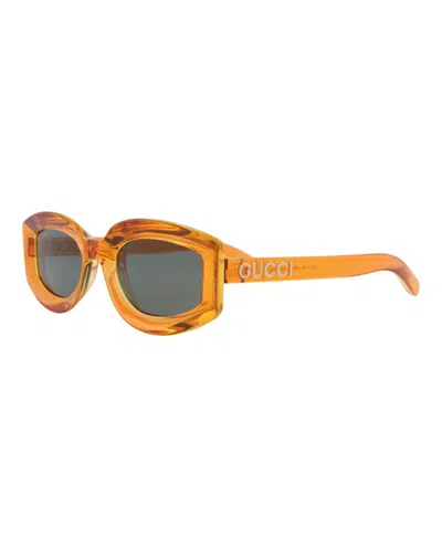 Pre-owned Gucci Women's  Cat Eyeframe Injection Sunglasses In Orange Orange Grey (gg1719s/30015508/005)
