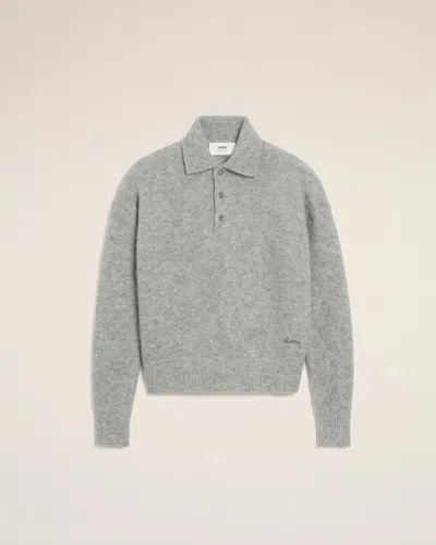 Ami Alexandre Mattiussi Light Grey Knit Sweater With Polo Collar And Three-button Placket In Gray