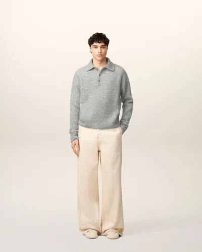 Ami Alexandre Mattiussi Light Grey Knit Sweater With Polo Collar And Three-button Placket In Gray