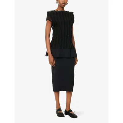 Cfcl Fcl Womens Black Pottery Layered Knitted Woven Midi Skirt In Black