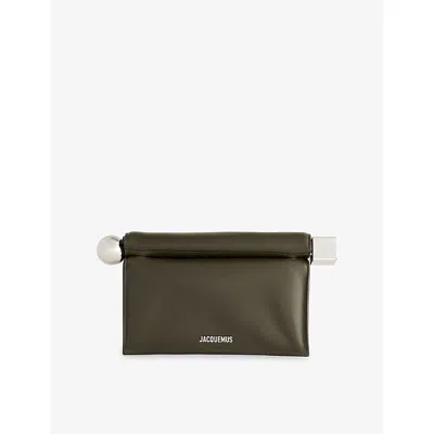 Jacquemus Womens Dark Khaki La Pochette Rond Carre Leather Clutch Bag In Gray