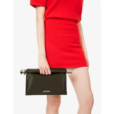 Jacquemus Womens Dark Khaki La Pochette Rond Carre Leather Clutch Bag In Gray