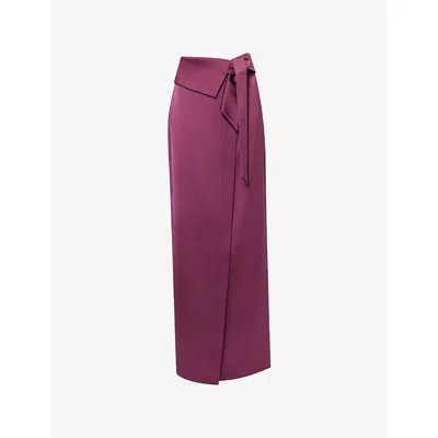 Genny Womens Rhododendron Envers Wrap-front Satin Midi Skirt In Pink