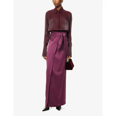 Genny Womens Rhododendron Envers Wrap-front Satin Midi Skirt In Pink