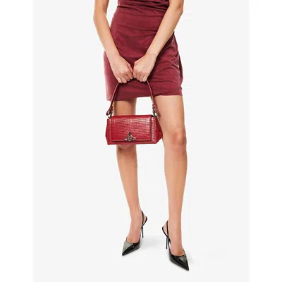 Vivienne Westwood Hazel Medium Red Embossed Croc Shoulder Bag In Red