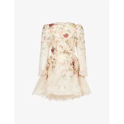 Zimmermann Womens Cream Cascade Hypnotic Lace Linen And Silk Mini Dress In Multi