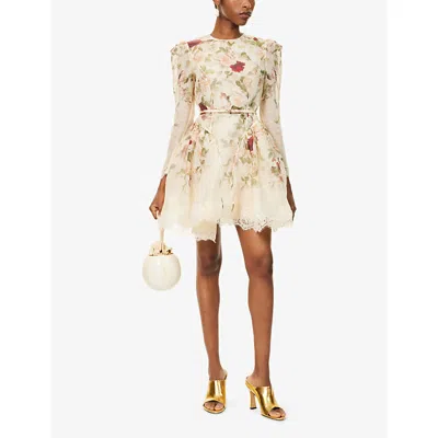 Zimmermann Womens Cream Cascade Hypnotic Lace Linen And Silk Mini Dress In Multi